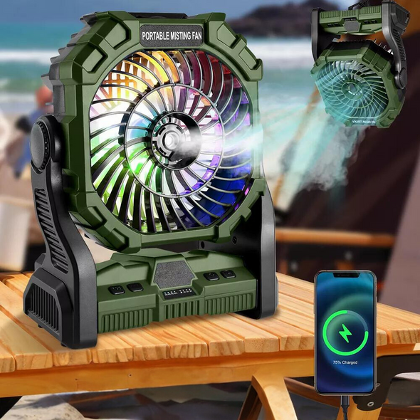 Portable Camping Water Misting Cooling Fan with LED Lighting