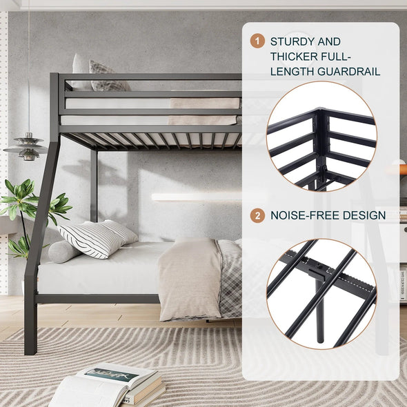 Twin Over Full Metal Bunk Bed with Removable Ladder – Space-Saving Design