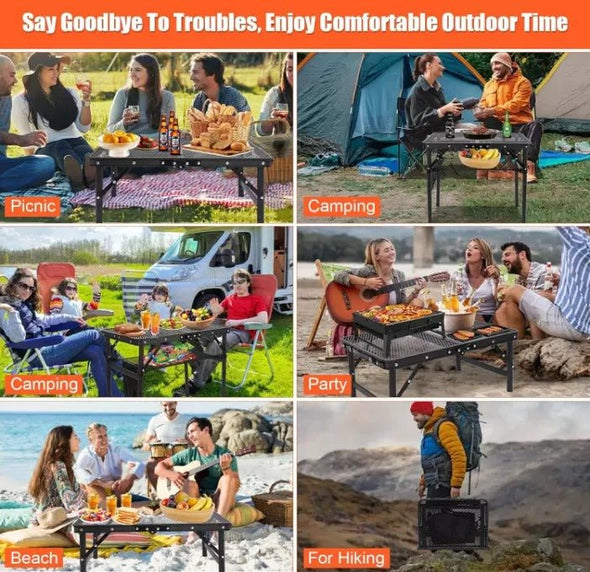 6ft Folding Camping Table, Adjustable, Portable, Heavy - Duty Design - Aroflit