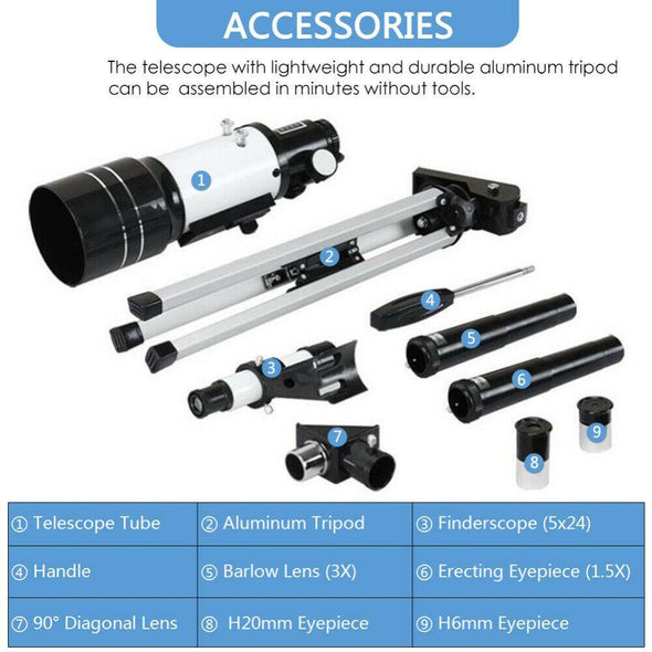 70mm Astronomical Refractor Telescope with Tripod for Stargazing - Aroflit