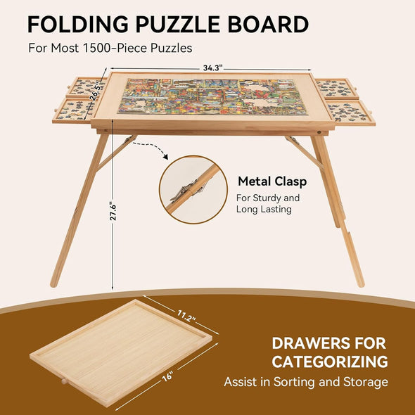 Foldable Puzzle Table with Drawers & Cover, Fits 1500-Piece Puzzles