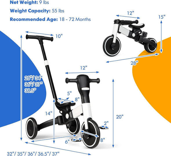 HoneyJoy InspireRide 4-in-1 Toddler Tricycle Bike, Safe & Fun
