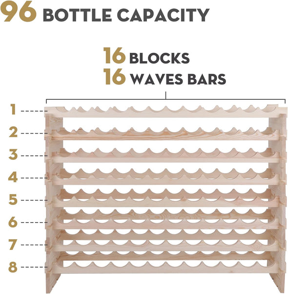 96-Bottle Stackable Modular Wine Rack, Durable, Easy to Assemble
