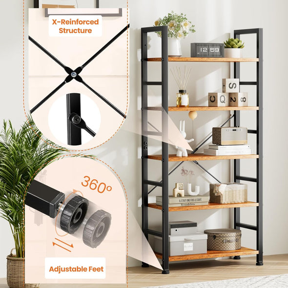 5 Tier Bookcase, Sturdy, Stylish Storage Solution for Books, Plants