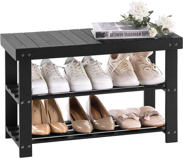 Modern 3-Tier Bamboo Shoe Bench for Entryway & Home Organization