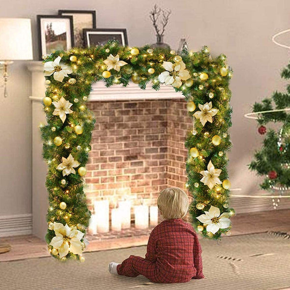 9 Ft Pre-Lit Indoor Outdoor Christmas Garland with LED Lights