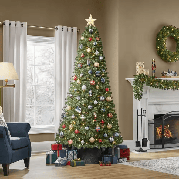 7.5 ft. Pre - Lit LED Brookside Pine Artificial Christmas Tree with Lights - Aroflit