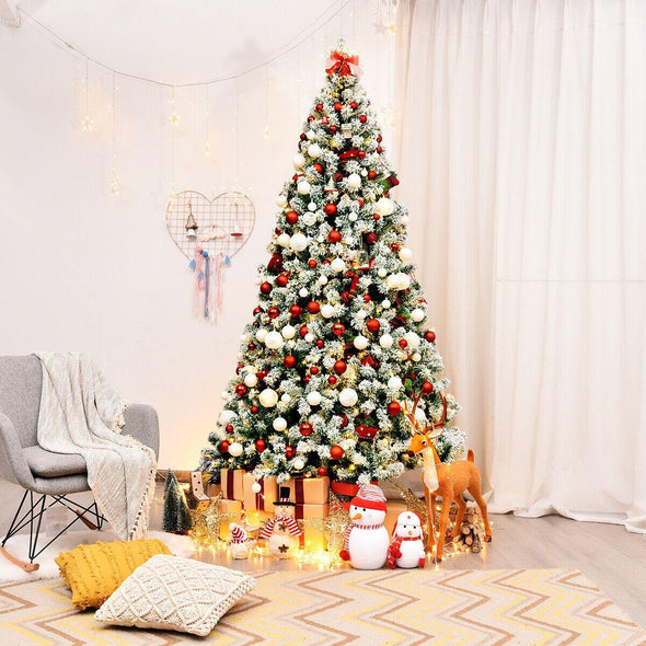 7.5Ft Pre - Lit Snow Flocked Artificial Christmas Tree with 550 LED Lights - Aroflit