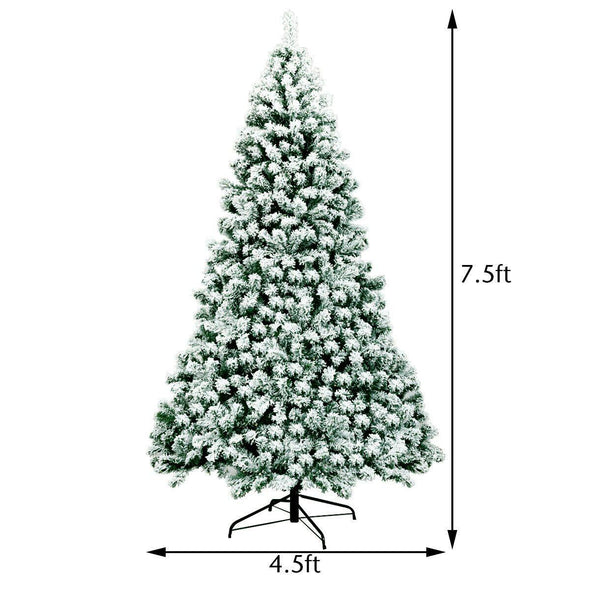 7.5Ft Pre - Lit Snow Flocked Artificial Christmas Tree with 550 LED Lights - Aroflit