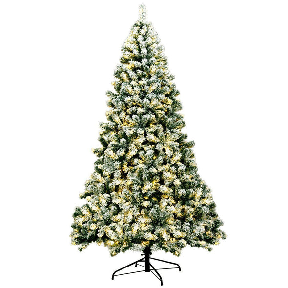 7.5Ft Pre - Lit Snow Flocked Artificial Christmas Tree with 550 LED Lights - Aroflit