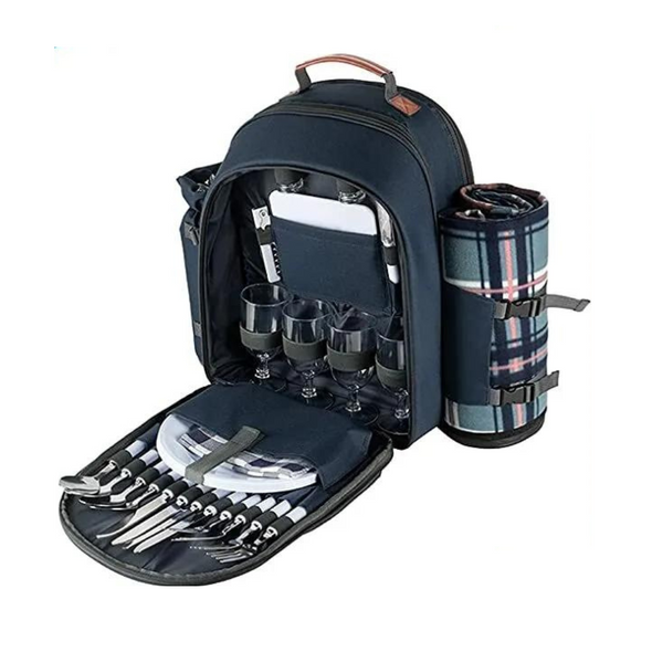 Picnic Basket Backpack Portable Set for 4, Complete Picnic Set