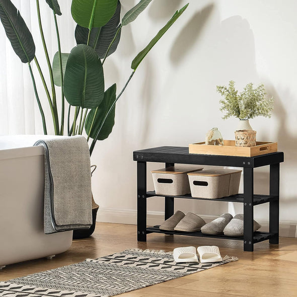 Modern 3-Tier Bamboo Shoe Bench for Entryway & Home Organization