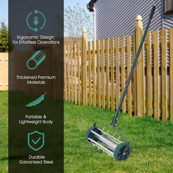 Rolling Lawn Aerator with 1.2-Inch Spikes for Healthy Lawn Care