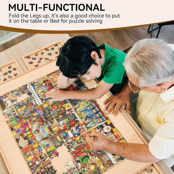 Foldable Puzzle Table with Drawers & Cover, Fits 1500-Piece Puzzles