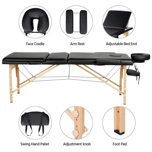 84" 3 - Fold Adjustable Portable Massage Table Bed for Home & Spa - Aroflit