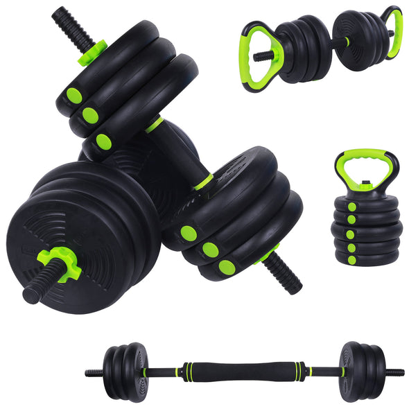 Adjustable Weight Dumbbell Set, 4-in-1 Barbell, Kettlebell & More