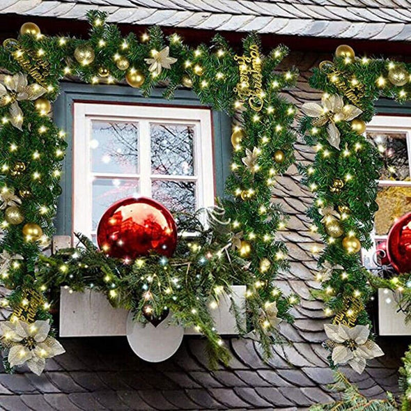 9 Ft Pre - Lit Indoor Outdoor Christmas Garland with LED Lights - Aroflit