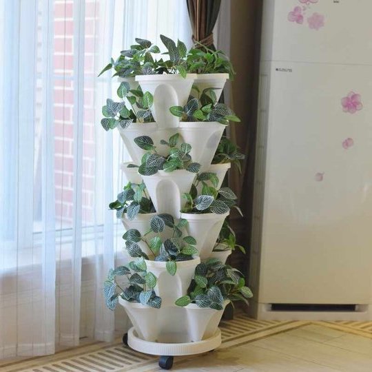 Stand Stacking Planters for Strawberries, Herbs, and Flowers