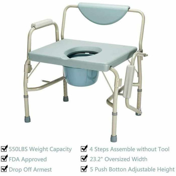 Adult Heavy Duty Steel Bedside 3 in 1 Commode Potty Chair-Aroflit