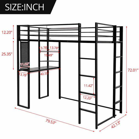 Adults Full Size Loft Bed With Desk Underneath-Aroflit