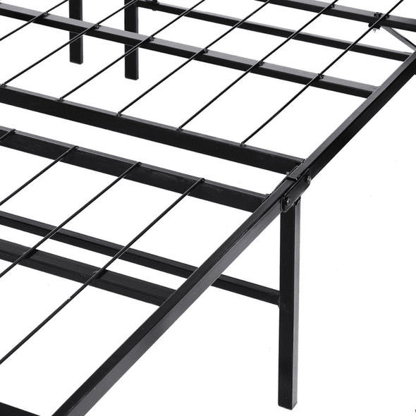 Black Heavy Duty Metal Queen Platform Slat Bed Frame-Aroflit
