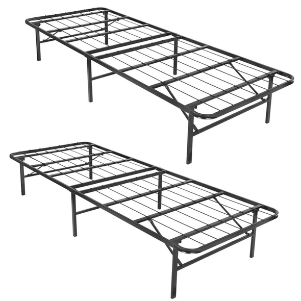 Black Heavy Duty Metal Queen Platform Slat Bed Frame-Aroflit