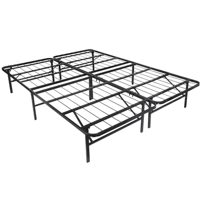 Black Heavy Duty Metal Queen Platform Slat Bed Frame-Aroflit