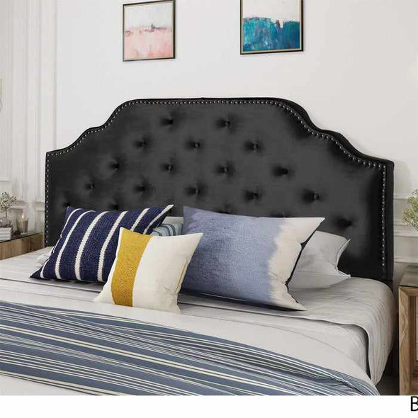 Black King Upholstered Padded Fabric Covered Headboard-Aroflit