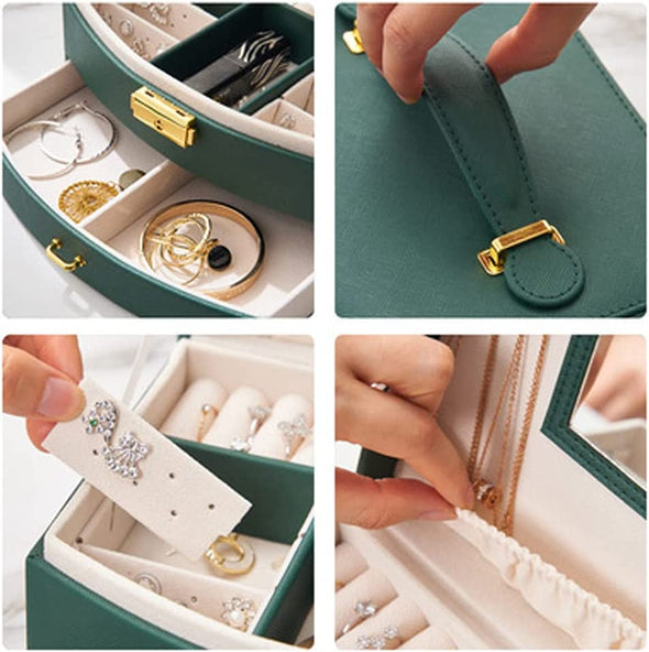 Clasie™ 2-layers Green Leather Jewelry Organiser Box