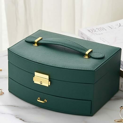 Clasie™ 2-layers Green Leather Jewelry Organiser Box