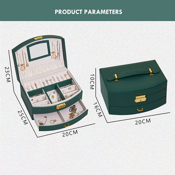 Clasie™ 2-layers Green Leather Jewelry Organiser Box