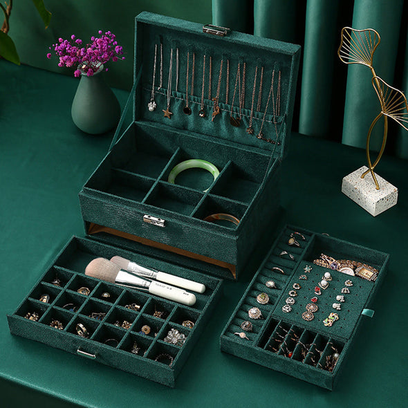 Clasie™ 3-layers Green Jewelry Organiser Box