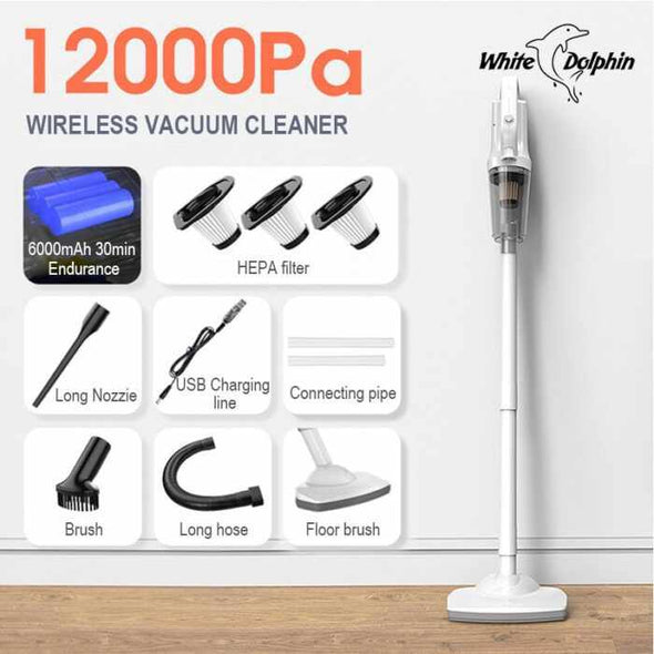 Cordless Handheld Vacuum Cleaner – USB Chargable Aspirator 12000Pa / in White