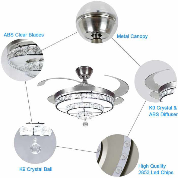 Crystal Chandelier Ceiling Fan Light Combo-Aroflit
