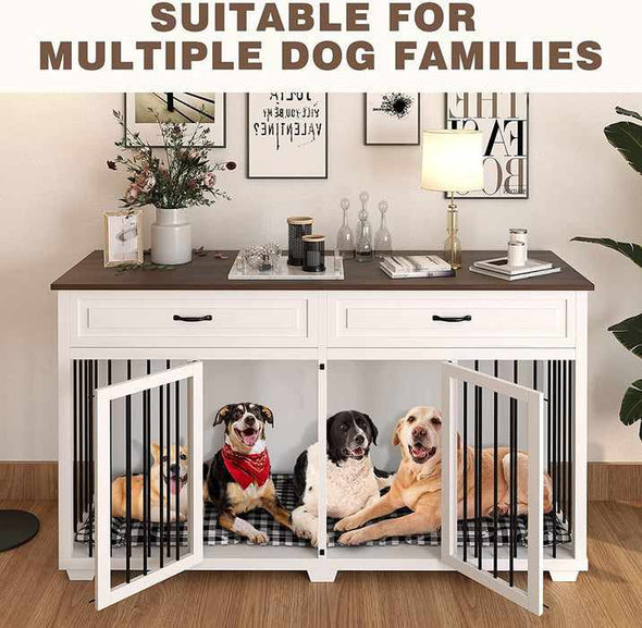 Double Dog Kennel Crate Furniture For 2 Dogs-Aroflit