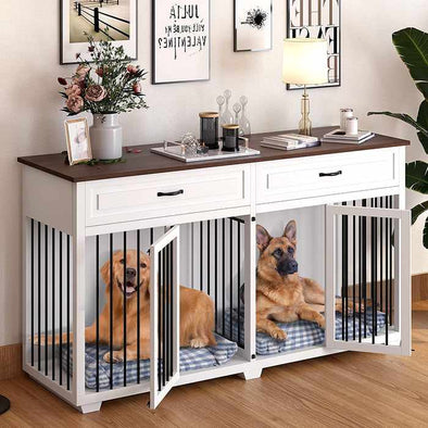 Double Dog Kennel Crate Furniture For 2 Dogs-Aroflit