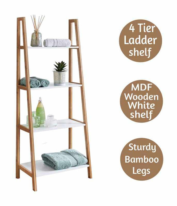 ELANE™ 4 Tier Ladder Bamboo Storage Shelving Unit