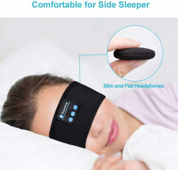 Elastic Sleeping Headbands with Bluetooth Earphones For Sports And Eye band For Sleeping in Black