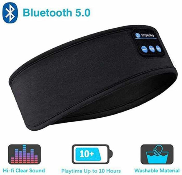 Elastic Sleeping Headbands with Bluetooth Earphones For Sports And Eye band For Sleeping in Black