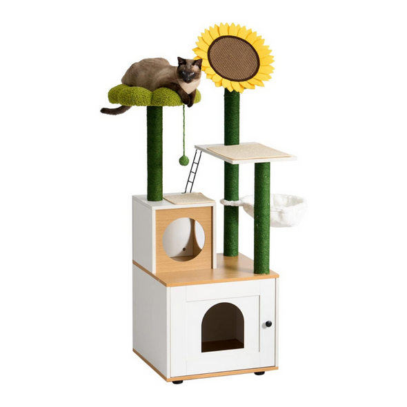 Flower Cat Climbing Condo Tower Tree With Litter Box-Aroflit