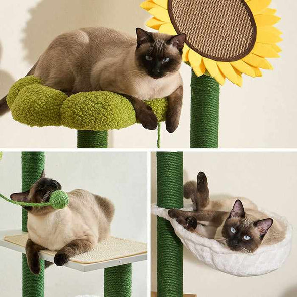 Flower Cat Climbing Condo Tower Tree With Litter Box-Aroflit