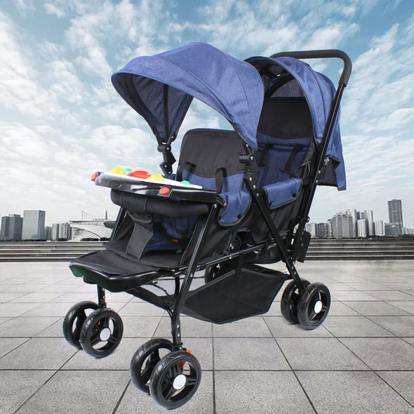 Foldable twin baby stroller