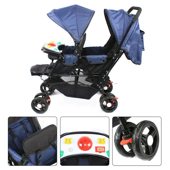 Foldable twin baby stroller