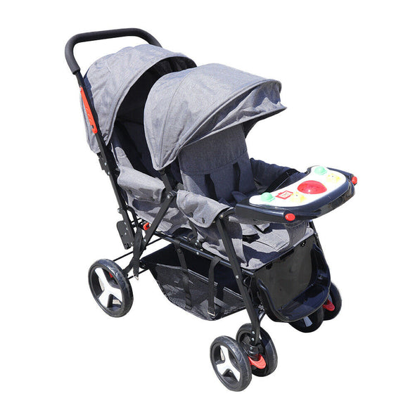 Foldable twin baby stroller