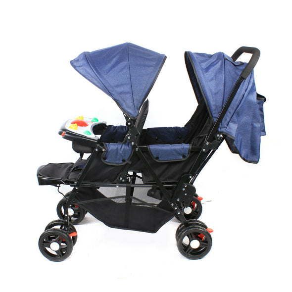 Foldable twin baby stroller