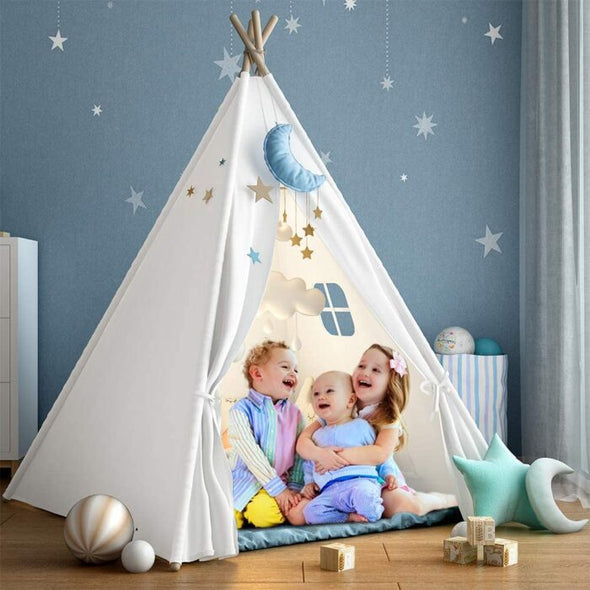 Funteep ™ Kids Teepee Tent | Cotton Canvas with Wooden Poles