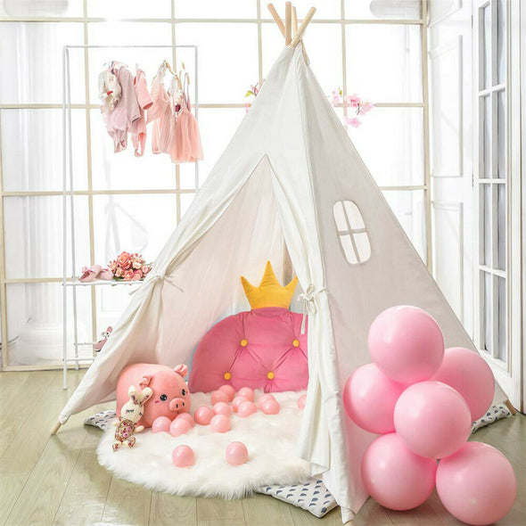 Funteep ™ Kids Teepee Tent | Cotton Canvas with Wooden Poles