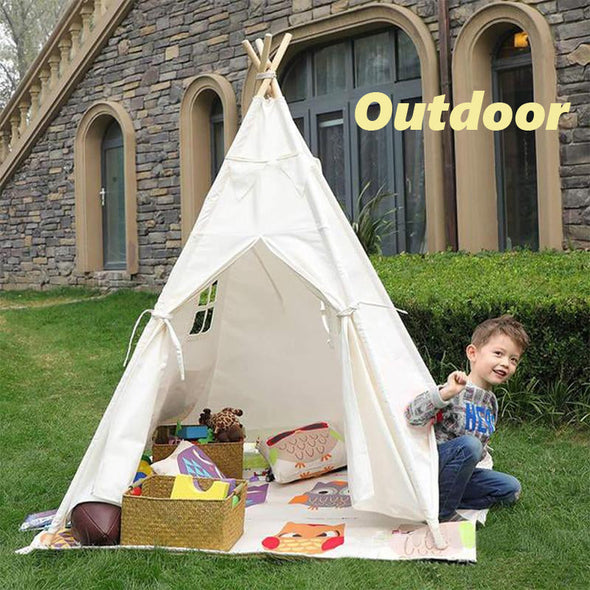 Funteep ™ Kids Teepee Tent | Cotton Canvas with Wooden Poles