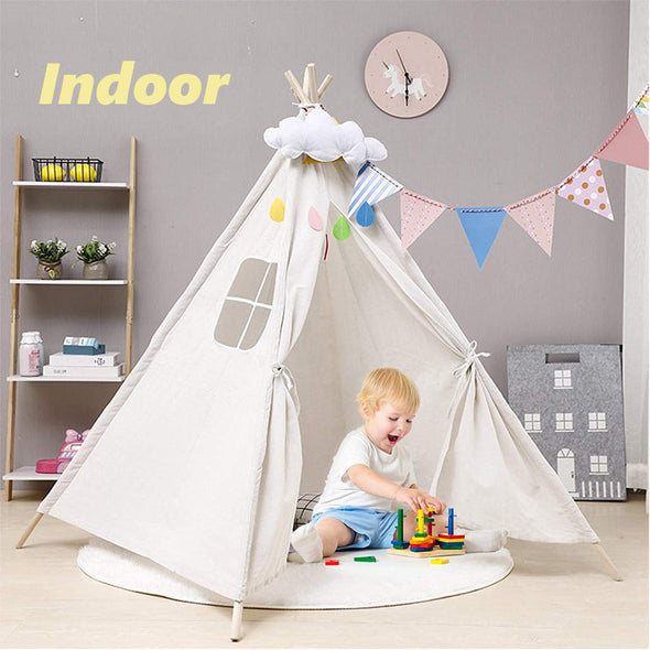 Funteep ™ Kids Teepee Tent | Cotton Canvas with Wooden Poles