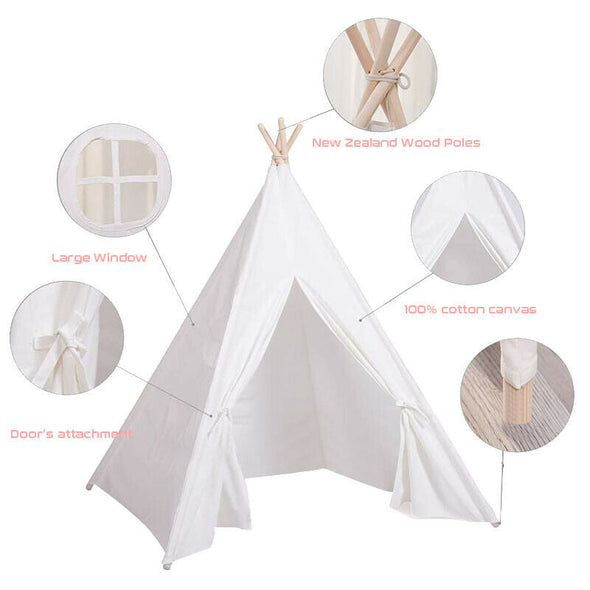 Funteep ™ Kids Teepee Tent | Cotton Canvas with Wooden Poles